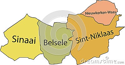 Pastel tagged municipalities map of SINT-NIKLAAS, BELGIUM Vector Illustration