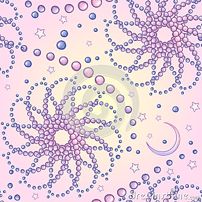 Pastel goth stars and pearls seamless pattern Vector Illustration
