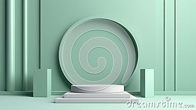 Pastel Green minimal background with podium stand. Generative AI Stock Photo