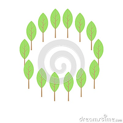 Pastel green and white young thin trees circle frame, spring illustration, vector Vector Illustration