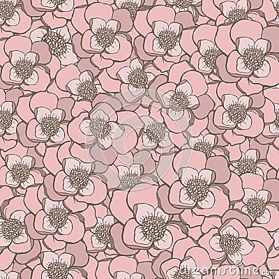 Pastel hand drawing pink flowers seamless pattern Vector Illustration