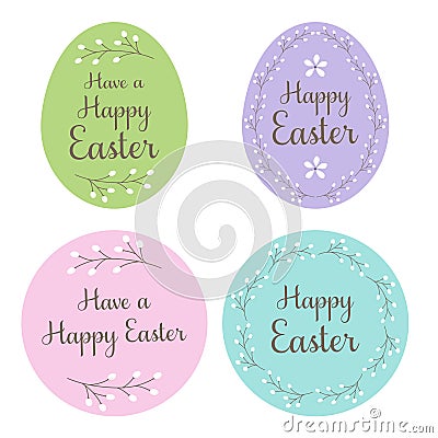 Pastel happy easter egg and circle gift tags Vector Illustration
