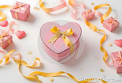 Pastel Heart Shaped Gift Boxes, Generative AI Stock Photo