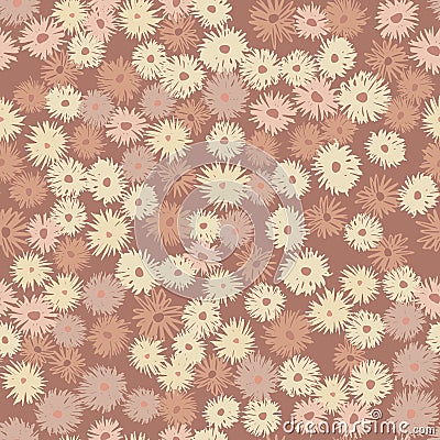 Pastel maroon palette seamless chrysanthemum pattern. Stylized botanic print Cartoon Illustration