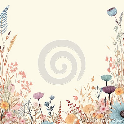 Pastel Meadow Flowers Animation Invitation Frame Cartoon Illustration