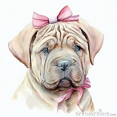 Pastel Perfection: A Shar Pei Puppy Stock Photo That Will Make You Want to Wrap Your Own Pup in a Colorful Headband Bandana AI Stock Photo