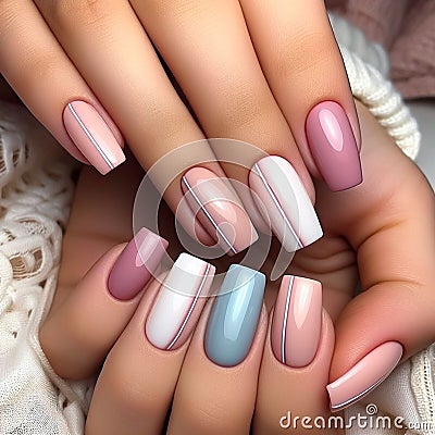 Pastel perfection: soft hues and minimalist nail art Stock Photo