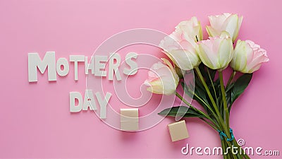 Pastel pink background for Mothers Day greeting card, beautiful present Stock Photo