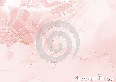 Pastel pink elegant alcohol ink design with gold glitter Vector Illustration