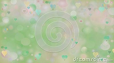 Pastel pink and green green blurred background with bokeh and transparent hearts Cartoon Illustration