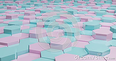 Pastel pink hexagons that emerge between other pastel blue hexagons, 3d illustration Stock Photo