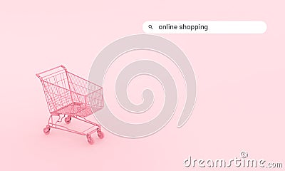 Pastel pink shopping cart on pink background. Black Friday sales minimalistic concept Stock Photo