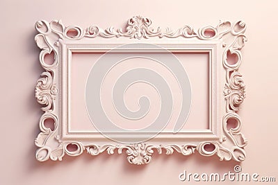 Pastel rectangle decorative ornate picture frame. AI generated Cartoon Illustration