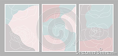 Pastel Roses Abstract Wall Art with Geometric Shapes Vector Illustration