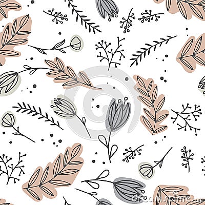 Pastel seamless floral pattern. Simple flowers background for fabric, wrapping, wallpaper, paper. Baby print. Vector Illustration