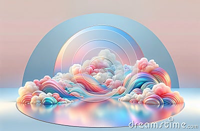 Pastel Serene Cloudscape in Stylized Geometric Arch Stock Photo