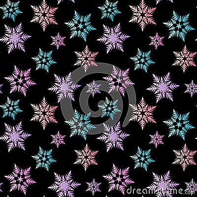 Pastel snowflakes pink blue purple winter on black background pa Vector Illustration