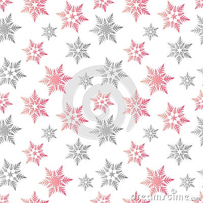 Pastel snowflakes pink gray winter pattern seamless Vector Illustration