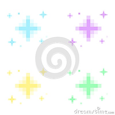 Pastel sparkle pixel art, Sparkling pixel set, vector sparkling pixel set, Vector Illustration