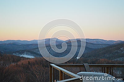 The pastel sunset viewed from the deck Stock Photo