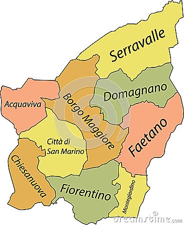 Pastel tagged map of municipalities of SAN MARINO Vector Illustration