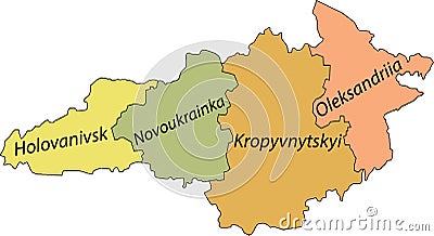 Pastel tagged map of raions of the KIROVOHRAD OBLAST, UKRAINE Vector Illustration