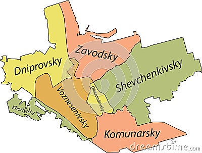 Pastel tagged raions map of ZAPORIZHZHIA, UKRAINE Vector Illustration