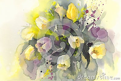 Pastel tulips watercolor background Stock Photo