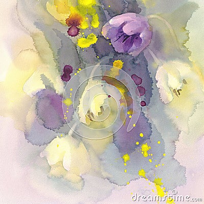 Pastel tulips watercolor background Stock Photo