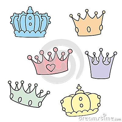 Pastel vector crown set on white background Vector Illustration