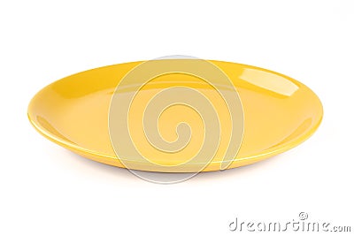 Pastel yellow colored plate isolated on white Stock Photo