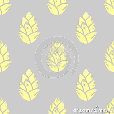 Pastel yellow succulents on gray background. Seamless pattern Vector Illustration