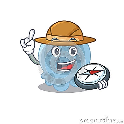 Pasteurella mascot design style of explorer using a compass during the journey Vector Illustration