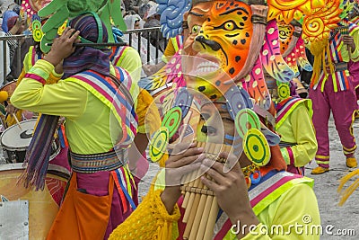 PASTO COLOMBIA- 6 ENERO 2017:Carnival black and white disguised man Editorial Stock Photo