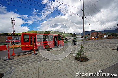 PASTO, COLOMBIA - JULY 3, 2016: public bus with some passenger inside driving trough the city Editorial Stock Photo
