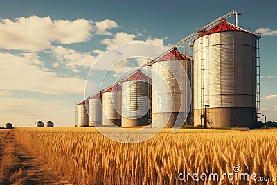 Pastoral Grain silos countryside. Generate Ai Stock Photo