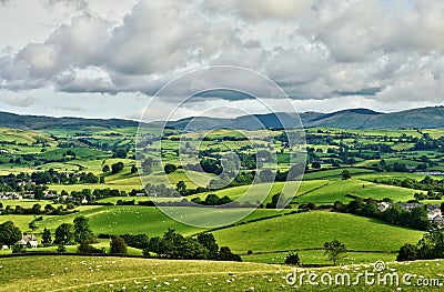 Pastoral scene of lush green English farmland Stock Photo