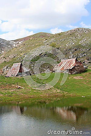 Pastoral village in mountains Stock Photo