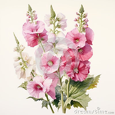 Pastoral Watercolor Illustrations Of Pink And White Flowers Cartoon Illustration