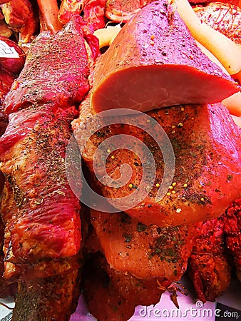 Pastrama and smoked pork muscles Stock Photo