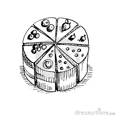 Pastries pastries cakes cupcakes vector graphics v engraving sketch. Vector Illustration