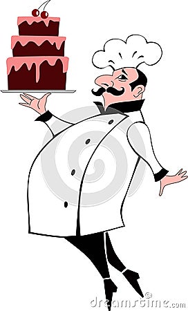 Pastry chef with a cake Vector Illustration