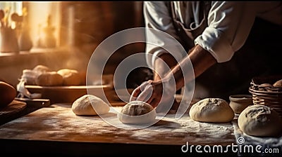 cook hands kitchen flour pastry dough knead baker chef food. Generative AI. Stock Photo