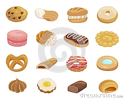Pastry desserts flat color vector illustrations set Vector Illustration