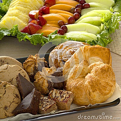 Pastry and fruit tray Stock Photo