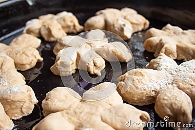 Homemade tasty buns with nut sprinkle.Pastry with homemade pastries. Baking homemade cookies and muffins with nuts. Stock Photo