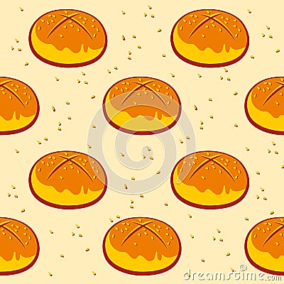 Pastry pattern, cinnamon roll print. Bakery pattern. sesame bun Stock Photo