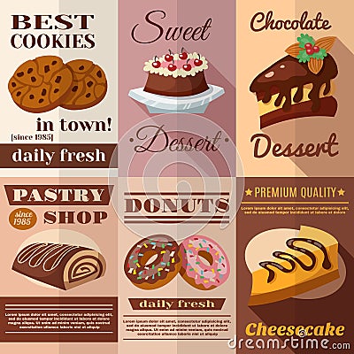 Pastry Poster Set Vector Illustration