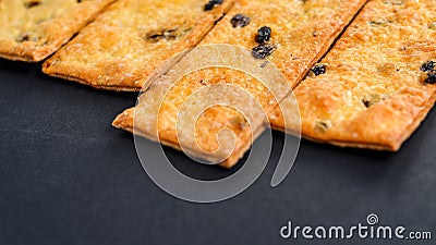 Pastry strips on black background. Stock Photo