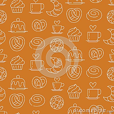 Pastry, sweet bakery seamless pattern with baked goods Vector Illustration